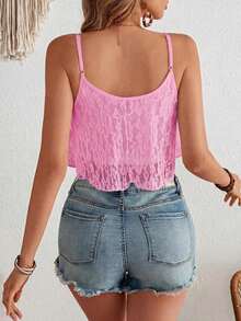 Camiseta sin tirantes de punto con parches de encaje y bajo asimétrico, casual para vacaciones de verano, estilo occidental para mujer, bohemio chic, concierto de country, concierto de country, festival de vacaciones, playa para mujer, sin espalda, - Rosa 2 - Ver 2