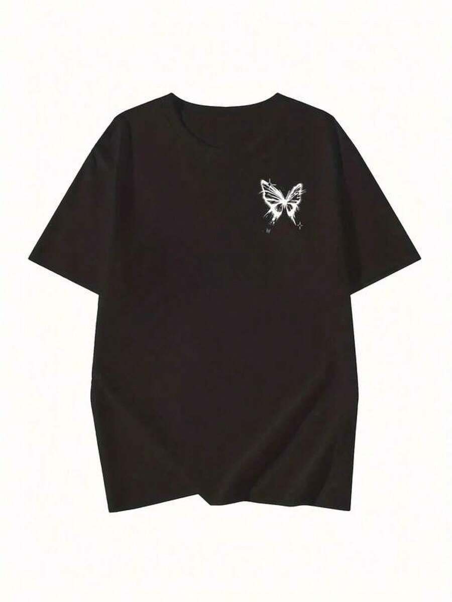 Camiseta negra informal de manga corta con cuello redondo para hombre,Camisetas Para Mujer Camiseta única con diseño de mariposa blanca estilo y2k moda juvenil para mujeres y hombres perfecta para cualquier ocasión ideal para los amantes del streetwear combina con tu estilo personal cómoda y ligera casual y moderna disponible en varias tallas - Negro - Ver 1