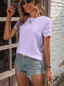 Camiseta con bordado con ojal ribete en abanico - Púrpura malva - Ver 6