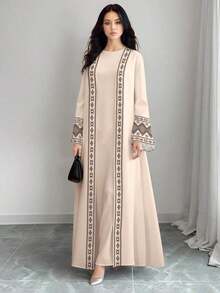 Najma Women's Rhombus Geometric Retro Pattern Digital Print Casual Long Sleeve Arabic Abaya Cardigan Maxi Jacket, Spring/Autumn, Open Abaya For Women, Printed Abaya - Nhiều màu 4 - Xem 1
