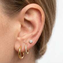 High Quality 6pcs/Set 316L Stainless Steel Hoop Earrings, Gold/Black/Rose Gold/Silver, Elegant, Fashionable, Hypoallergenic Zirconia Stud Earrings, Lightweight Fit Earrings, Daily Wear Pierced Jewelry, Unisex Exquisite Earrings - Multicolor - View 2