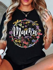 1 Vintage Floral T-Shirt For Mom, Mother's Day Gift, Floral T-Shirt For Mom, Gift For Mom, T-Shirt For Mom, 180g, 100% Cotton. - 黑色 - 查看 1