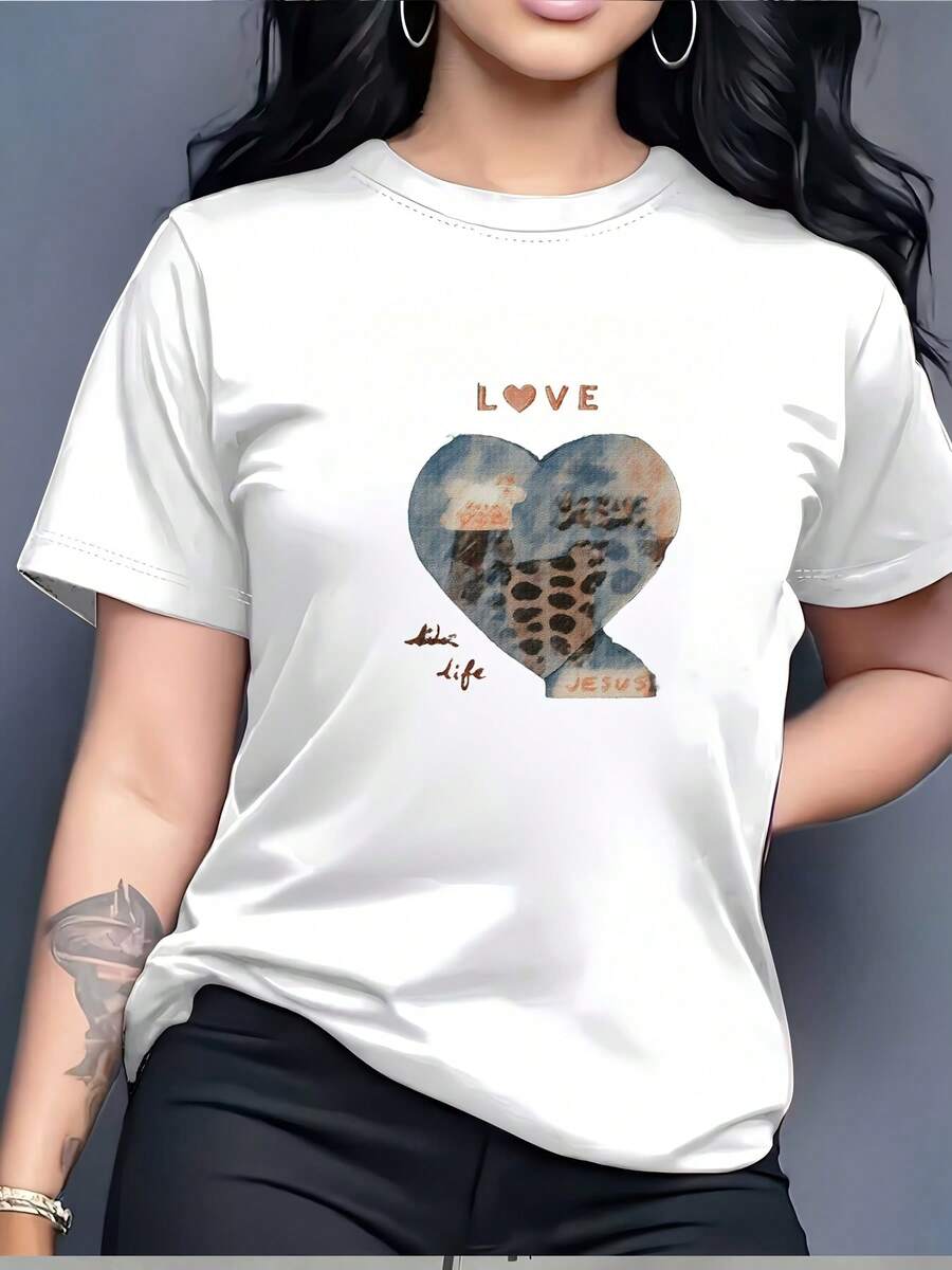 Camiseta de Mujer con Diseño de Corazón de Jesús de 180g - Regalo Perfecto para Familiares y Amigos, Ideal para Celebraciones de Pascua y Eventos de Team Building - Blanco - Ver 1