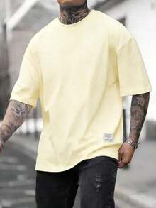 Men's Summer T-Shirt With Dropped Shoulders And Solid Color - 灰色 - 查看 4