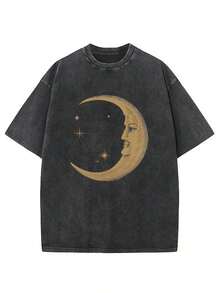 WOCKYYE  230g Washed, Moon And Stars Accompanied By Printed-Shirts, High-Quality Batik Cotton Vintage Fashion-Shirts, Beach Essential, Men's Summer-Shirts, Holiday Gifts, Gifts. - 黑色 - 查看 6