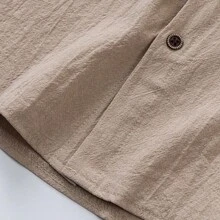 1pc Men's Linen Blend Sleeveless Hooded Vest, Button Down Drawstring Hood Tank Top, Casual Lightweight Beach Vacation Summer Sleeveless Shirt For Men - Khaki - View 6