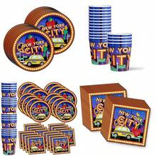 New York City NYC - Juego de suministros para fiesta de cumpleaños para 16 unidades - Azul Y Blanco - Ver 1