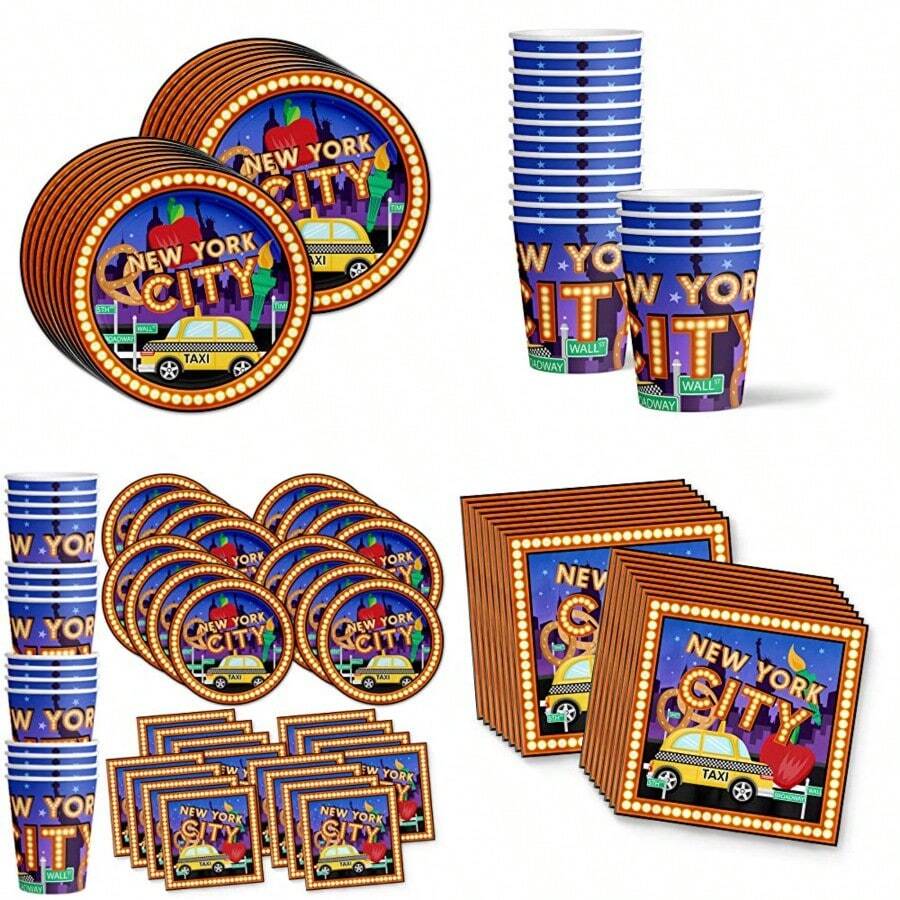New York City NYC - Juego de suministros para fiesta de cumpleaños para 16 unidades - Azul Y Blanco - Ver 1