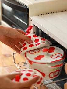 1 buah Sarung Tangan Tahan Panas Motif Polkadot & Penutup Panci Segitiga, Alas Panci Isolasi Panas untuk Peralatan Masak Rumah Tangga - View 6