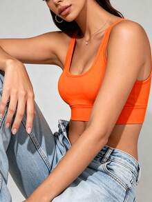 Runway Rest Women's Sports Bra, Supportive, Shock-Absorbing, No Sagging, Seamless, Wireless, Breathable - Orange - View 4