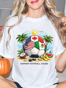 Soccer Ball With Flags And Beach Items, 2026 World Cup Jersey, USA, Canada And Mexico Soccer Jersey, Unisex Gift For Fans On Match Day, Soccer Jersey, World Cup Jersey, Suitable For Sporting Events And Other Holiday Gifts, The Perfect Choice For Soccer Fans. - 白色 - 查看 1