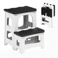 Taburete plegable de 2 peldaños antideslizantes taburete plegable para adultos y niños taburete de plástico para piscina taburete plegable escalera de 2 escalones para cocina inodoro recámara - Negro Blanco - Ver 2