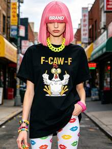 Women's Summer Casual Soft Round Neck Short Sleeve T-Shirt,Funny Chicken,Tops For Going Out,Cotton,Vintage,European And  Street Style,Sporty Casual,Unisex Style,Urban Casual Style,Nice Tops,Gen Z,Curve,Y2K Clothes,Funny T-Shirts, Ladies Tops,Holiday Outfits For Women,Cute Top,Graphic T-Shirt,Spring Outfits, Baggy T-Shirts,Retro Streetwear,90s Style,2000s Style,Subculture,Black Top,White Tops,90s Party Outfit.White - Noir - Voir 3