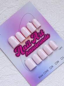 10pcs Y2K Square Nail Art Manicure, Handmade Solid Pink Color Nail Tips, Shiny Nail Stickers Suitable For Party, Wedding, Daily Wear, Includes Nail Tools, Great Gift For Women And Girls - Baby Pink - View 3