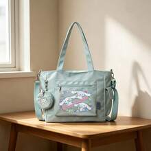 Miniso Bộ 2 túi tote đa năng cỡ lớn in hình Cinnamoroll Fruit Party của Sanrio, màu xanh bạc hà, kèm ví đựng tiền xu có thể tháo rời, có thể mang theo nhiều cách, lý tưởng cho công việc, du lịch, mua sắm và sử dụng hàng ngày. - Màu xanh Bạc hà - Xem 4