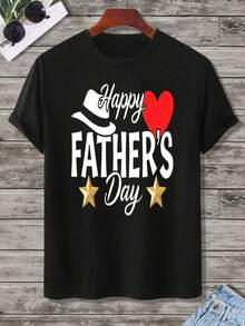 Camiseta de algodón blanca para hombre con diseño de corazón y estrellas y sombrero para el Día del Padre, regalo para celebración del Día del Padre. - Negro - Ver 5