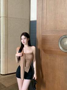 Women Tops - Khaki - View 7