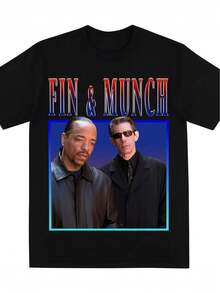 Finn And Monk Tribute T-Shirt From "Law & Order: Major Case Unit", Featuring A Print Themed To The TV Series, Including Designs Of Detectives Finn And Monk. Unisex, Crew Neck, Short Sleeves, Medium Stretch Fabric, Vintage Style, Loose Fit, Sporty. Style, Outdoor Activities, Street Style, Fashionable Fashion, Attractive Climate, Summer Clothes, Casual Wear, Party Set, Perfect For Vacation & Playtime, Great For Party & Family, Vacation, Perfect For Daily Wear, Clothing Set & Gift. - 黑色 - 查看 1