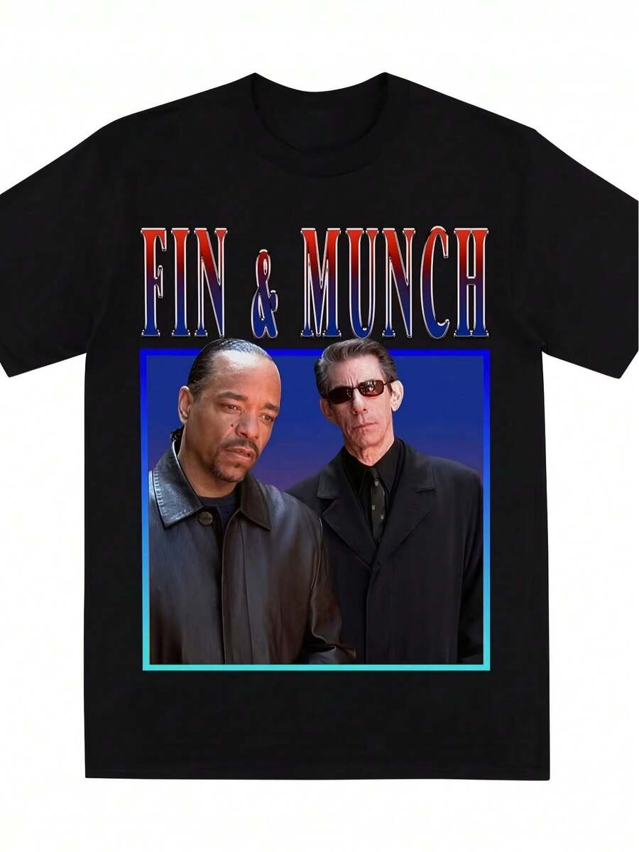 Finn And Monk Tribute T-Shirt From "Law & Order: Major Case Unit", Featuring A Print Themed To The TV Series, Including Designs Of Detectives Finn And Monk. Unisex, Crew Neck, Short Sleeves, Medium Stretch Fabric, Vintage Style, Loose Fit, Sporty. Style, Outdoor Activities, Street Style, Fashionable Fashion, Attractive Climate, Summer Clothes, Casual Wear, Party Set, Perfect For Vacation & Playtime, Great For Party & Family, Vacation, Perfect For Daily Wear, Clothing Set & Gift. - 黑色 - 查看 1