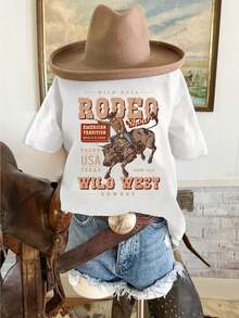 Unisex 100% Cotton T-Shirt With Vintage Horse Racing Design - American Western Cowboy Style, Casual Short Sleeve Crew Neck T-Shirt, Suitable For Everyday Wear | Women's T-Shirt 2026 - Cute Clothing, Ideal For Concerts, Beach Holidays, Breathable And Comfortable - 白色 - 查看 10