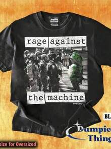 Cotton Graphic T-Shirt, Plus Sizes, Vintage Rage Against The Machine Style, Women's Regular Length Short Sleeve Crew Neck Casual Knit T-Shirt With Slightly Stretchy Fabric, Y2K Style, Men's Oversized T-Shirt, Summer T-Shirts, Women's Casual Printed T-Shirt, Short Sleeve Crew Neck, Spring/Summer Local Urban Fashion. - 黑色 - 查看 6
