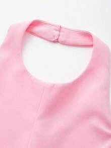 Top sin mangas de cuello halter de unicolor minimalista para mujer, rosa, de verano - Rosa - Ver 3