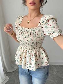 Blusa elegante de mujer con estampado floral diminuto y ajuste ceñido - Multicolor - Ver 5