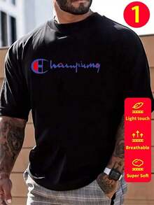 Camiseta de manga corta para hombre camiseta estampada, cómoda y versátil. Se puede usar solo o como ropa interior. Diseño de cuello redondo holgado, perfecto para la oficina, la escuela, salidas de fin de semana o viajes. Fácil de combinar en el día a dí - Negro 3 - Ver 1