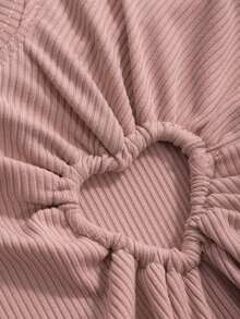 Blusa Corta Ajustada Sexy De Verano Con Diseño De Hueco - Rosa vieja - Ver 6