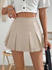 Falda minimalista de unicolor y estilo informal y elegante para mujer - Caqui - Ver 1