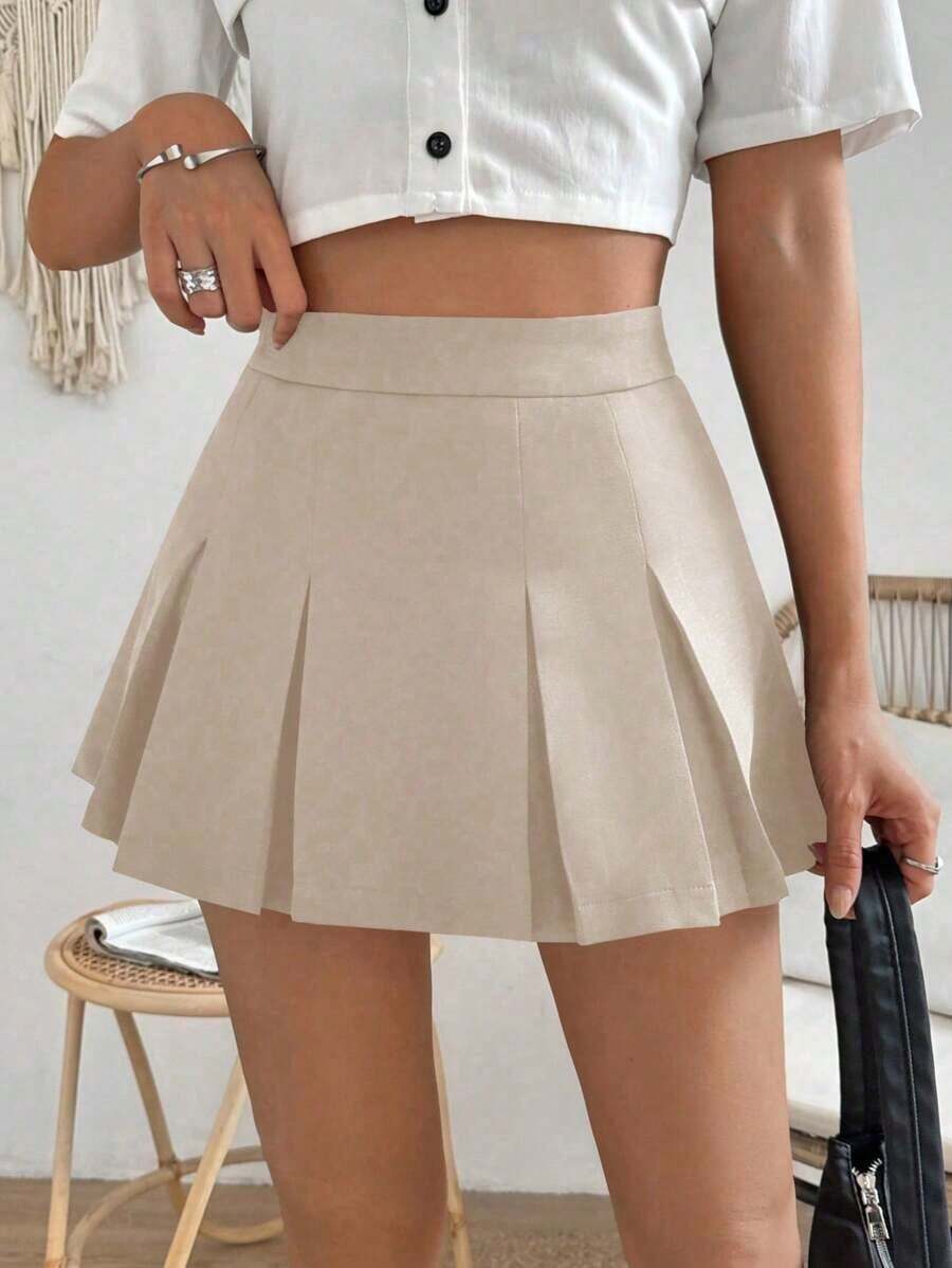 Falda minimalista de unicolor y estilo informal y elegante para mujer - Caqui - Ver 1