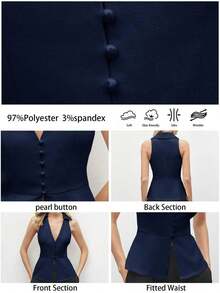 Blusa sin mangas de cuello blanco para mujer, de estilo urbano moderno y elegante, versátil para uso diario, con un toque retro de los 90.Adecuada para Navidad, Año Nuevo, San Valentín, fiestas, playa, graduación, moda, festivales, vacaciones, in - Azul marino - Ver 7