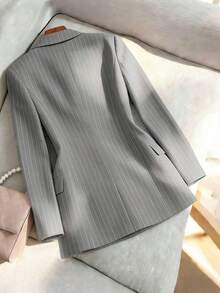 Blazer casual de unicolor para mujer - Gris - Ver 2