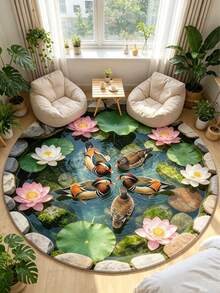 1pc Realistic 3D Water Ripple Koi Pond Circular Carpet, New Chinese Style Lotus Pond Moonlight Healing Home Decor Mat, Suitable For Game Room/Bedroom/Living Room/Kitchen, Great Gift For Partner, Friends, Family - Multicolor - View 7