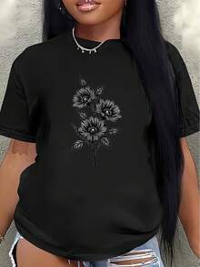 Camiseta de manga corta, ligera y duradera, con diseño floral, es perfecta para uso casual en casa, en la oficina o en un restaurante, ofreciendo una experiencia de uso cómoda en el día a día.women's shirts - Negro - Ver 7