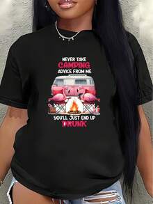 Camiseta ligera y resistente, con divertidos motivos de camping, es perfecta para actividades al aire libre y salidas de ocio, presentando un diseño de flamenco juguetón y un texto llamativo.women's shirts - Negro - Ver 7