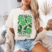 1 pieza Camiseta de Confort Colors para la Concientización sobre la Salud Mental, Camiseta Oversized Verde con Diseño Floral Boho, Camiseta con Gráficos Florales, Invisible Illness, Regalo para Terapeutas, 180g 100% Algodón, los diseños están impresos. Unisexo. - Blanco 5 - Ver 5