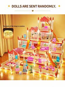女孩 DIY 公主屋玩具套装、娃娃屋、城堡别墅、公主城堡娃娃屋、带家具和配件的 DIY 房子（颜色随机）、装饰娃娃宫殿，适合女孩和儿童的生日和圣诞礼物 - 彩色 - 查看 8