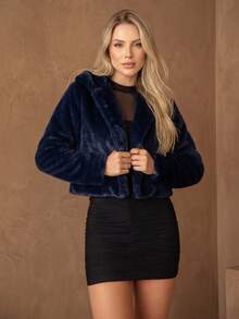 Cropped Plush Jacket With Lining And Straight Fit – S/M/L - Navy Blue - View 3