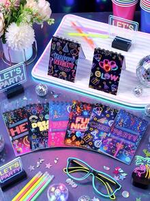 8pcs Neon Glow Party Mini Spiral Notebooks, Designs Glow Party Spiral Notebooks With Disco Ball, Neon Text("Happy Night" & "Fun Night") & Party Prints,Mini Coil Notepad, For Glow, Disco & Neon Birthday Parties,Birthday Party Supplies,Wedding Decor,Bridal Shower Favors,Babyshower Decor,Home Daily Use,Office Supplies,Shopping List,Daily Records,Holiday Decorations - Colored Fluorescence - View 8