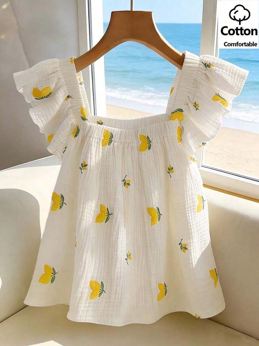 Blusa corta casual de algodón 100% con bordado 3D, cuello cuadrado con volantes en las mangas, camisa floral para uso en tiempo libre y vacaciones, verano - Blanco - Ver 1