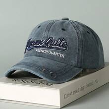Washed Distressed Letter Embroidered Baseball Cap For  Men, Outdoor Fashion Street Style, Women's Sun-Shading Denim Baseball Hat - Khaki - View 7