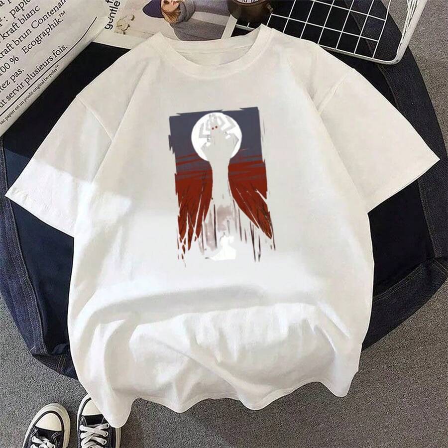 Unisex Jack T-Shirt With Anime Cartoon Graphic Print, Short Sleeve, Casual Summer Style. - 白色 - 查看 1