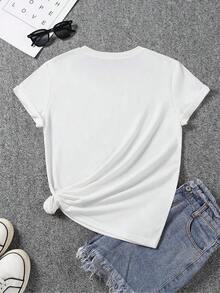 New Women's Casual Summer Print Short Sleeve T-Shirt For Spring And Summer, Women's Summer T-Shirts - Unisex Urban Vintage Style, Loose Fit Cotton Short Sleeve Round Neck T-Shirt. - 白色 - 查看 2