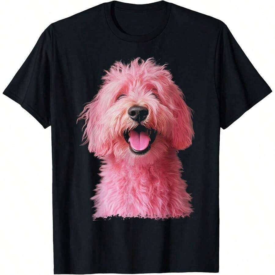 1 All Seasons Happy Golden Doodle Face Design T-Shirt, Pure Cotton, Single Side Print, Round Neck, Short Sleeve, Unisex, Base Layer, 180g, 100% Cotton. - 顏色 10 - 查看 1