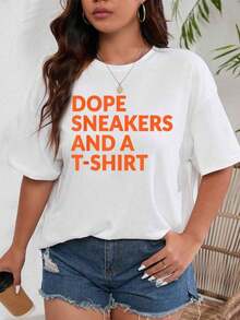 Zapatillas deportivas naranjas y blancas y una camiseta, conjuntos de verano para mujer, tops de verano, camisetas gráficas 100% algodón, tops para mujer, camiseta de cuello redondo. - Estilo - Ver 6