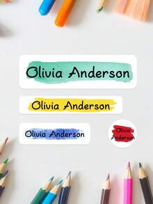 Customized Watercolor Brush Stroke Name Sticker, Personalized Waterproof Decal With Removable Design, Suitable For Student Supplies, Water Bottles And Daily Items - Multicolor - View 9