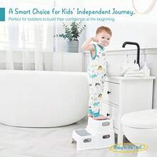 Forbena - Taburete para fregadero de baño, taburete de 2 escalones para niños, inodoro para entrenamiento de orinal, antideslizantes, para niños pequeños, pequeños, pequeños, pequeños, con asa, para - Blancogris - Ver 2