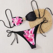 Sexy Two-Piece Bikini For Women, Adjustable Lace-Up Design With Starfish Embellishment, Solid Color - FF1179-bK - View 3
