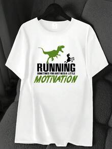 Running T-Shirt With Cartoon Dinosaur Print. Available In 6 Colors, Short Sleeves, Round Neck, High Elasticity, Casual Sports Top. Machine Washable. Suitable For Spring And Summer. Can Be Worn In All Seasons. Women's Clothing. Elegant Party Outfit, T-Shirt For Elegant Ladies, Blouses Suitable For Curvy Women, Casual Wear, Cool And Sweat-Free Summer Clothing, Fun Letter Print. - 白色 - 查看 6